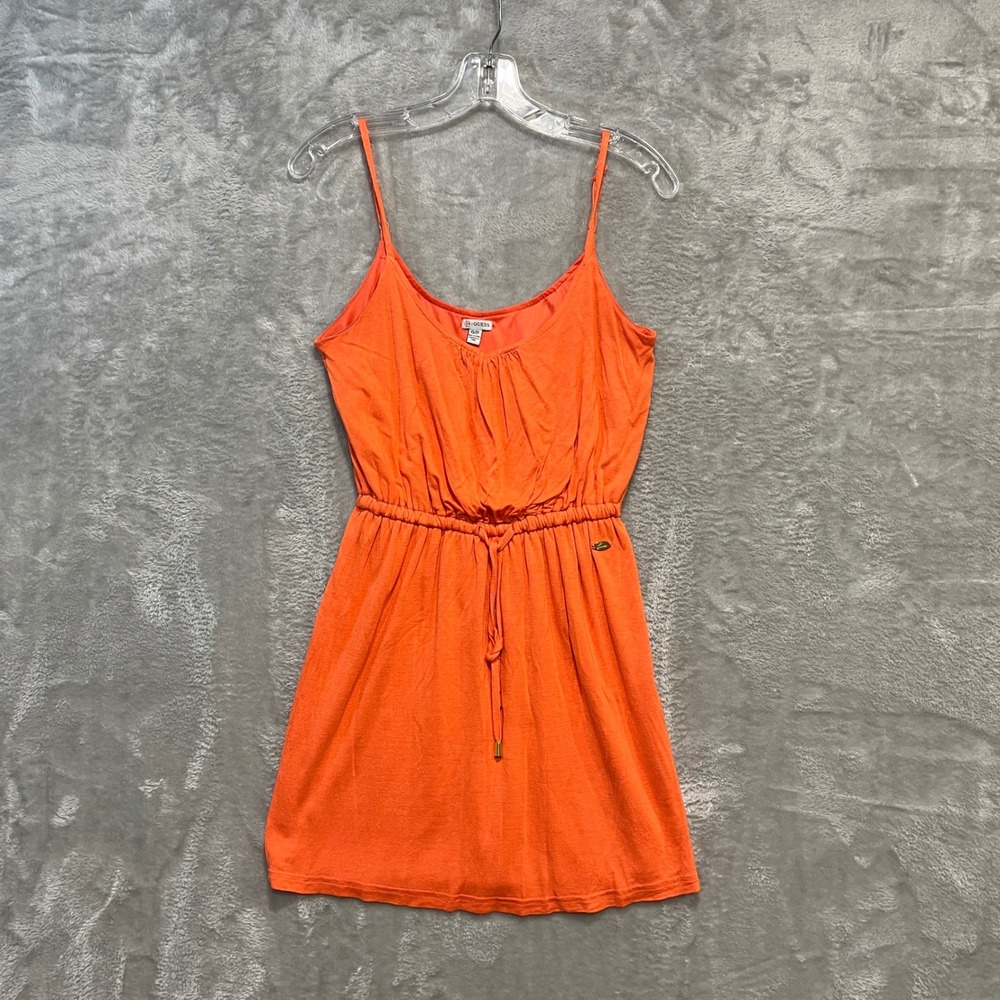 Guess Mini Dress Womens XS Orange Sleeveless Rayon Elastic Waist Spaghetti Strap